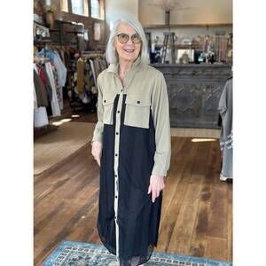 NEW JOH jamelia long sleeve midi dress in khaki/black